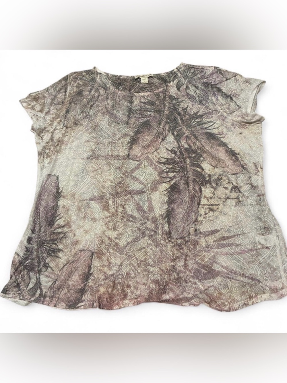 Coldwater Creek purple & white feather print blouse
